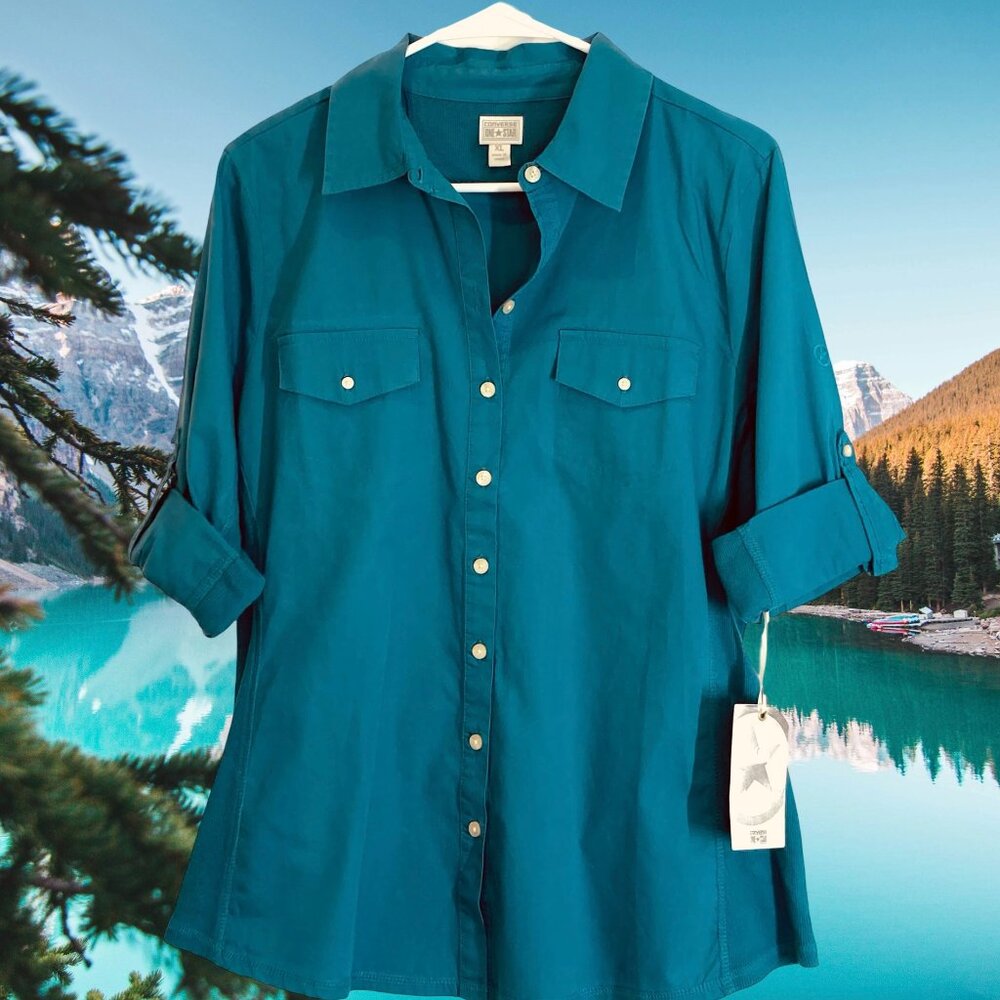 COPY - Dark Teal Classic Converse Long Sleeved Sporty Shirt in Size XL; NEW WIT…